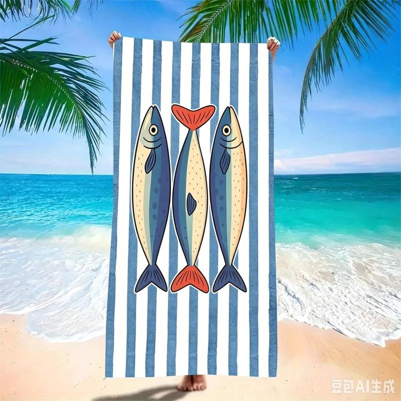 Pop Art Sardines Beach Towel - Quick Dry Microfiber with Colorful Fish Can Collage, Retro Artistic Sand Free Blanket for Summer