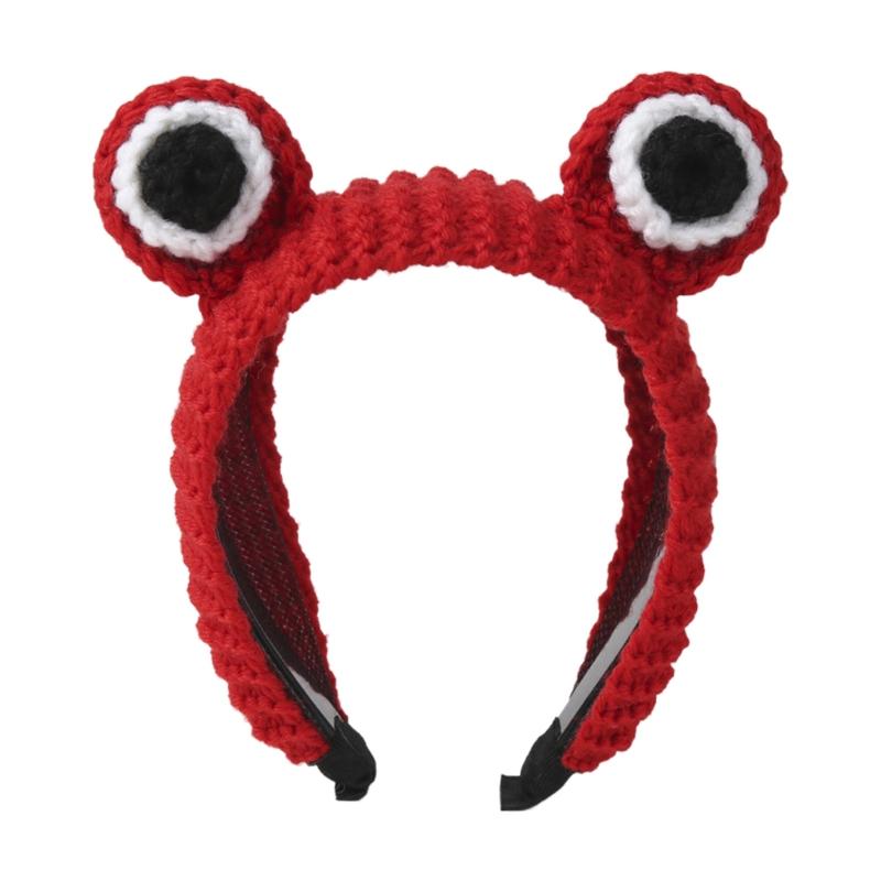 Knitted Animal for Frog Headwear Cartoon Big Eyes Hairband Cute Photo Props Fancy Dress Halloween Cosplay Accessories