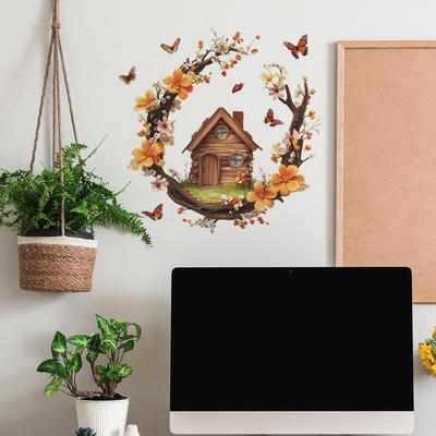 Cartoon Cabin Butterfly Bedroom Living Room Home Wall Background Beautification Decoration Wall Stickers