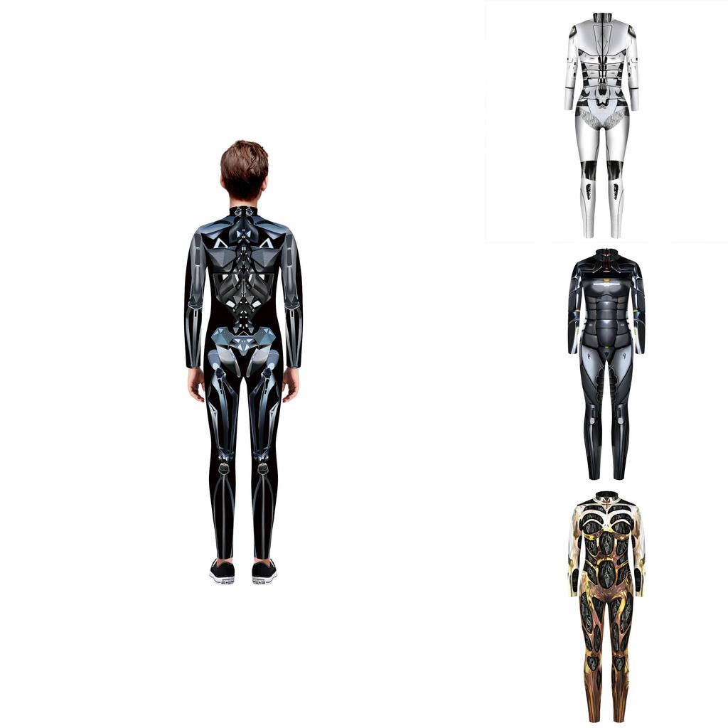 Sexy Robot Armor Print Halloween Cosplay Slim Fit Jumpsuit Bodysuit Costume