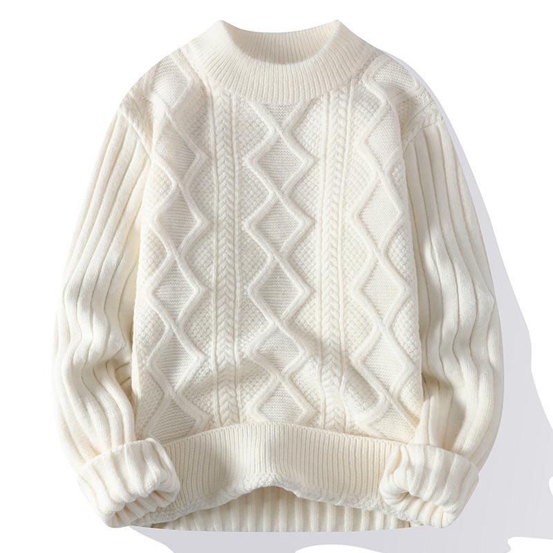 Men s Cable Knit High Neck Sweater - Autumn Thickened Trendy Loose Woolen Knitwear M