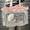 New Y2K Cute Lace Bow Ita Shoulder Bag Sweet Girl Transparent Pocket Women Large Capacity Tote Bag DIY Display Crossbody Handbag