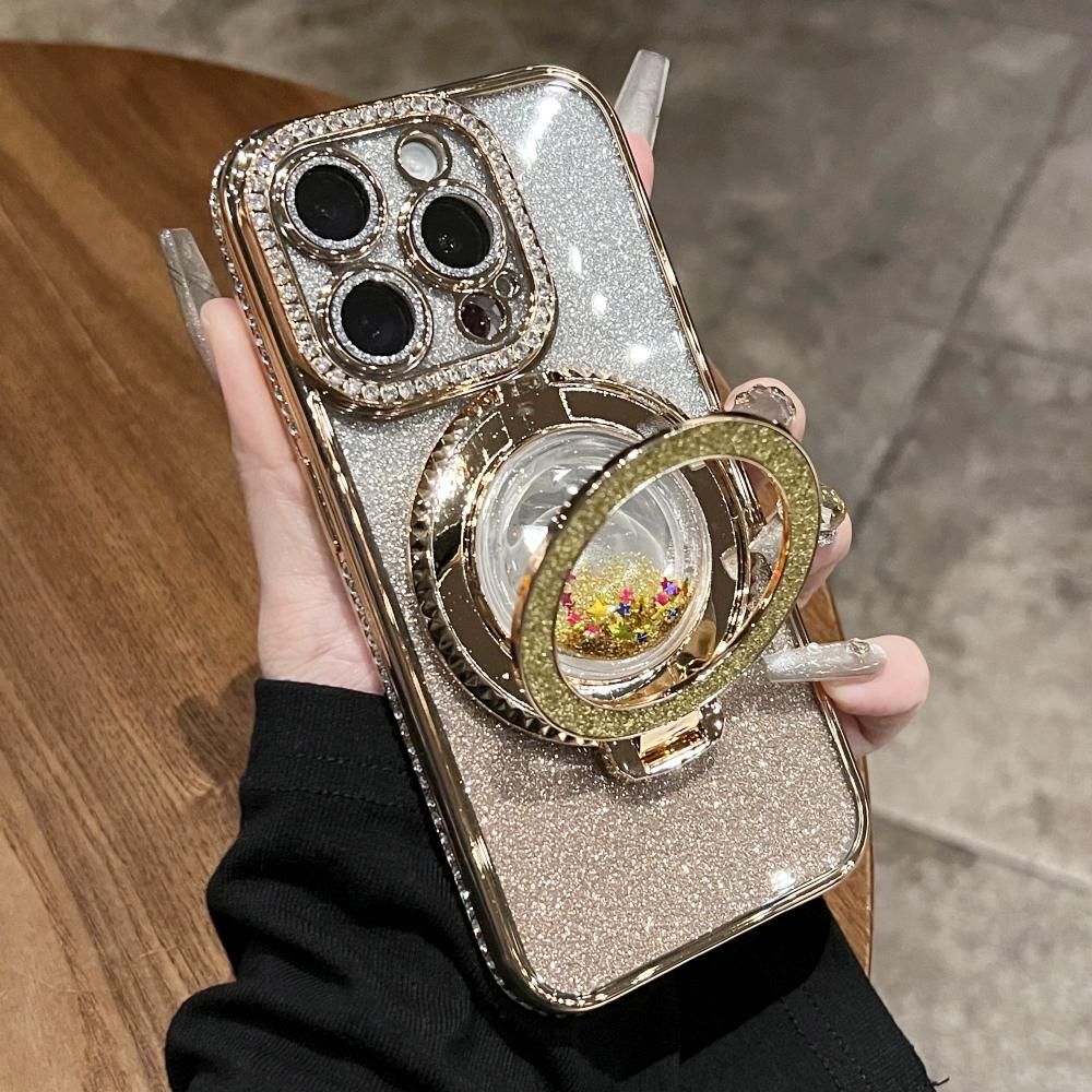 Luxury Diamond Glitter Clear Case For IPhone 15 11 12 13 14 Pro Max Plus Magsafe Magnetic Wireless Charge Quicksand Holder Cover