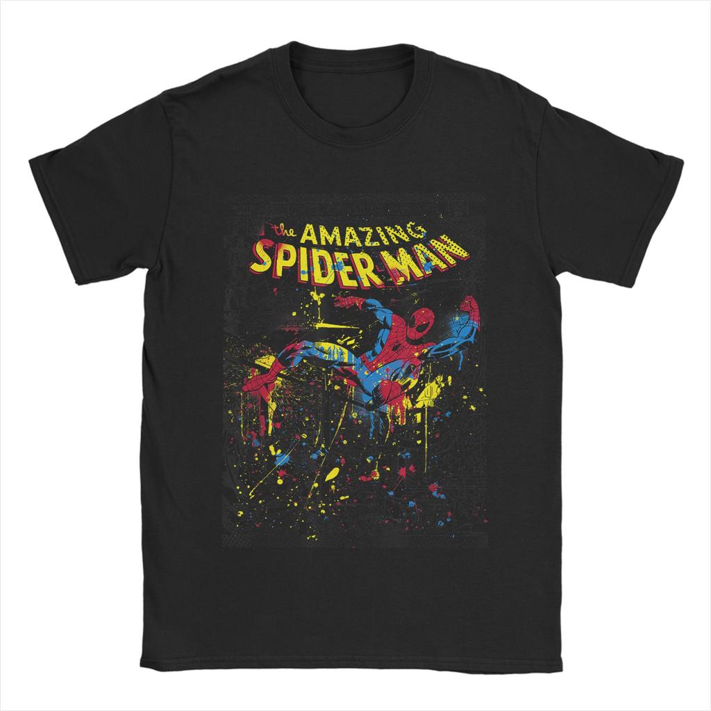 Genuine Licensed Spider-Man Retro Splat Comic Men's Retro T-Shirt O Neck Short Sleeve T-Shirt TopLoose Plus Size