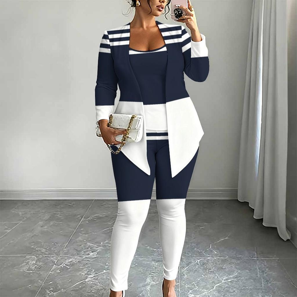 Plus Size Sommerfuglprint 3-delt Antrekk, Langermet Åpen Cardigan, Topp og Leggings Sett for Kvinner