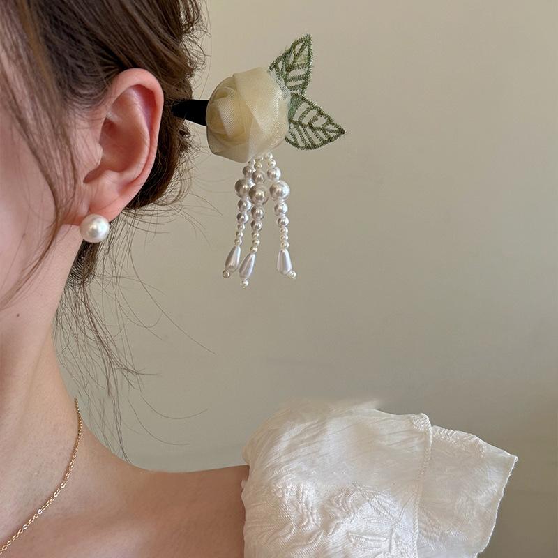 Antique rose pearl fringed hairpin fashionable and sweet design hairpin niche Hanfu versatile hair accessories