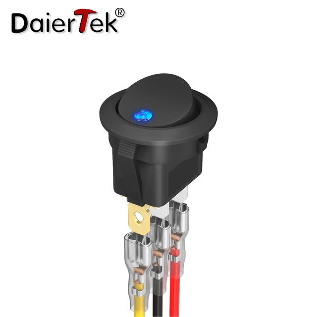 DaierTek 4PCS Round Rocker Switch 12V 20A Round Toggle Switch 12 Volt DC Lighted 3 Pin 2 Way SPST Switch for Automotive Car Boat