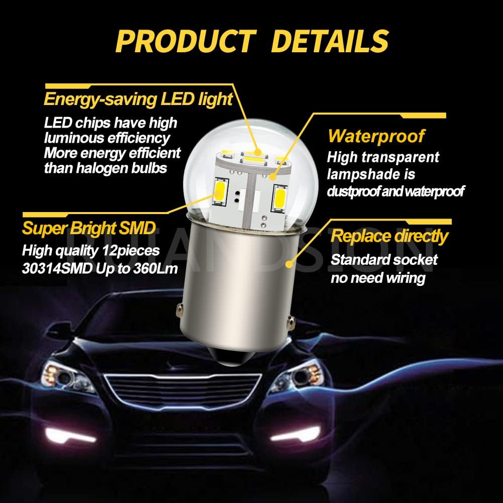 Ruiandsion 2pcs 1156 LED Bulb 6V BA15S P21W 7506 White 3014 12SMD LED Chipsets LED Backup Reverse Turn Signal Tail Lights