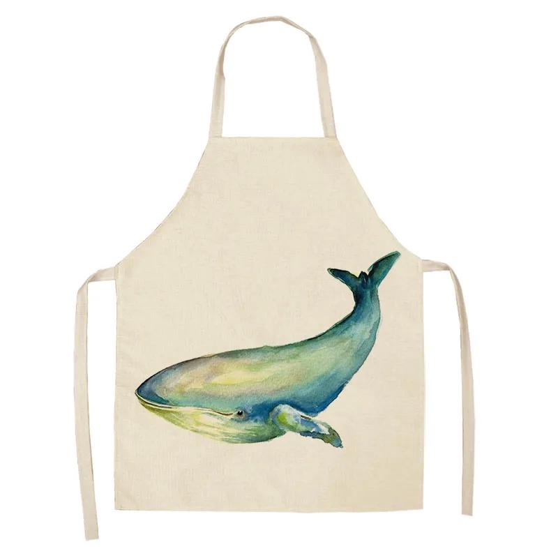 Ocean Animal Whale Jellyfish Pattern Cleaning Aprons Home Cooking Apron Cooking Linen Bibs Waist Baking Kitchen Aprons Delantal