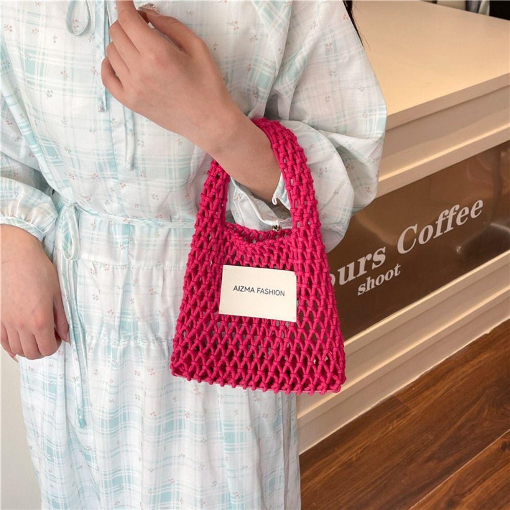 Leisure Beach Hollow Handbag Summer Woven Totes Bag Trendy Straw Crochet Bag Travel