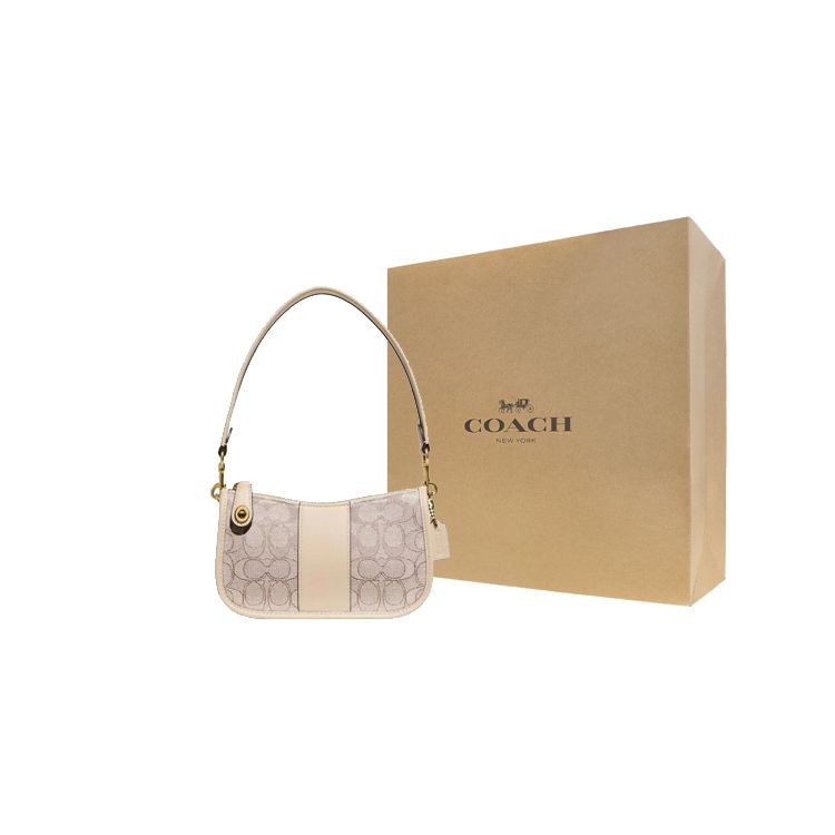 Coach Swinger 20 Classic Monogram Print Zipper Closure Signature Jacquard Leather Mahjong Bag Women Shoulder Bag Ivory CD697-B4SHG