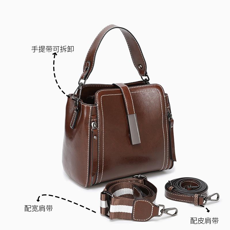 Summer New Leather Women's Bags Large-capacity Bucket Bags Retro Versatile Shoulder Messenger Bags