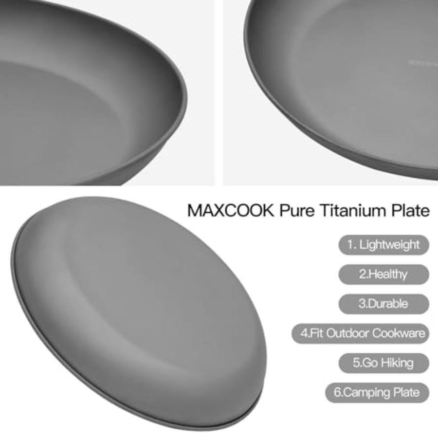 2 pcs Titanium Campg Plate Dishes, ch Ultralight Durable Titanium Dish Plate Cookware, Outdoor Stackable Servg Backpackg plates