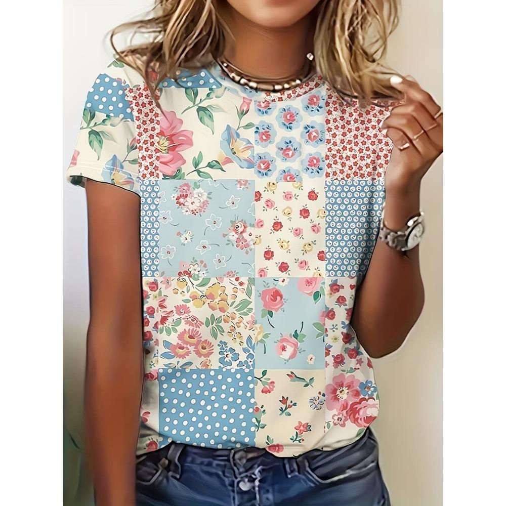 Elegant Flower Women s T-shirt Fun Colorful 3D Printed T-shirt 2XS