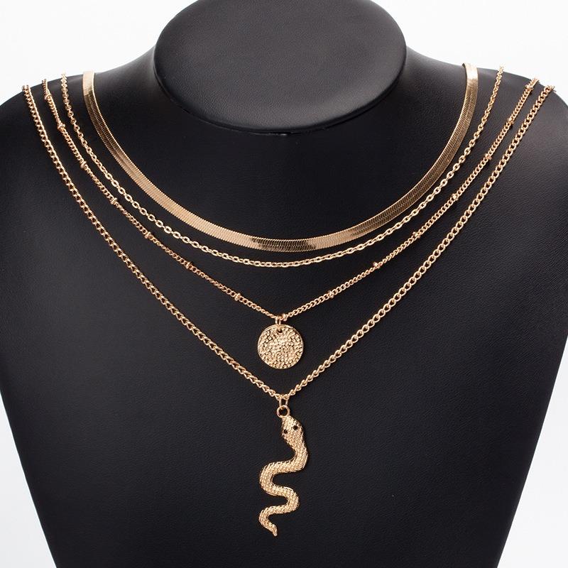 Gold-plated Crystal Serpentine Necklace New Banquet Jewelry Set Fashion Personality Multi-layer Necklace Women