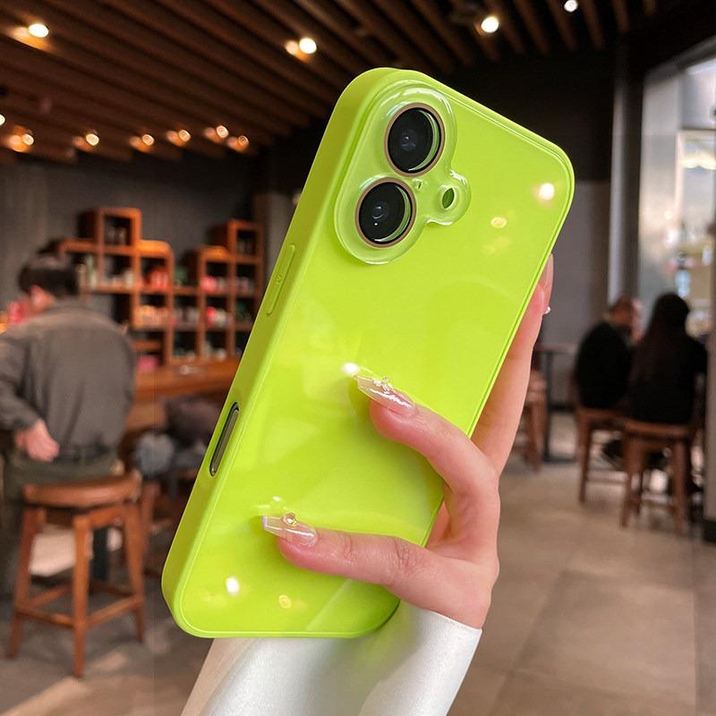 Cute Candy Color Glossy Glass Back Case For iPhone 17 15 16 Pro Max 14 13 12 11 Camera Protector Anti-shock Cover for iPhone17