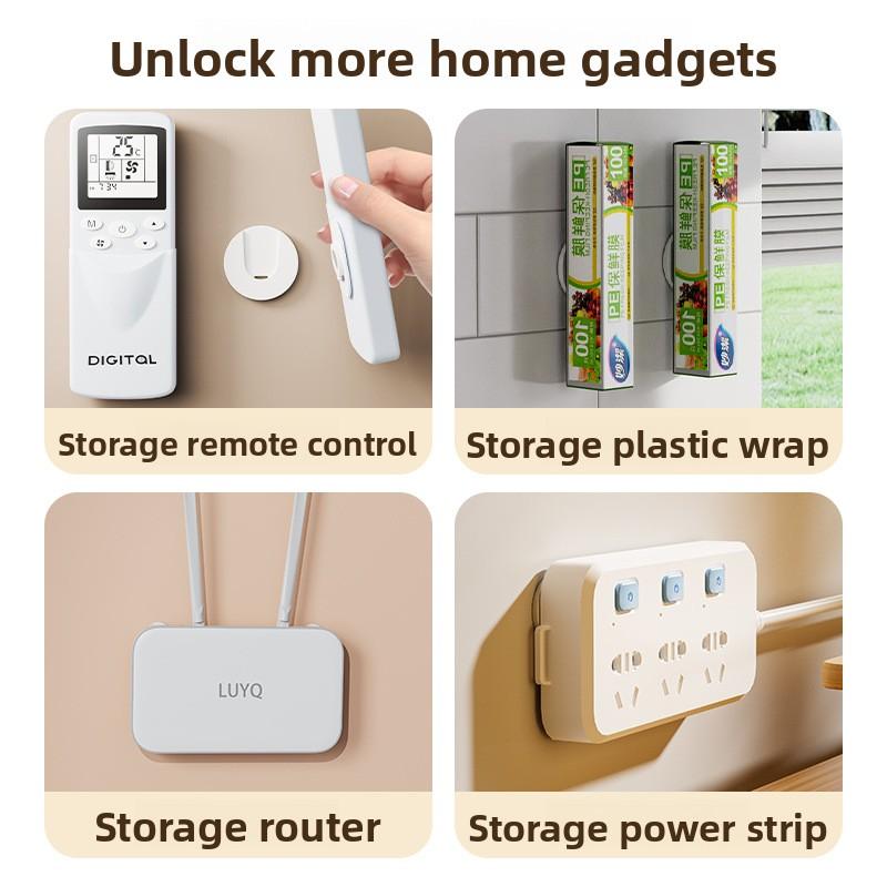 Wall-mounted Router Storage with Magnetic Attachment Hole-free Socket Strip and Hook System