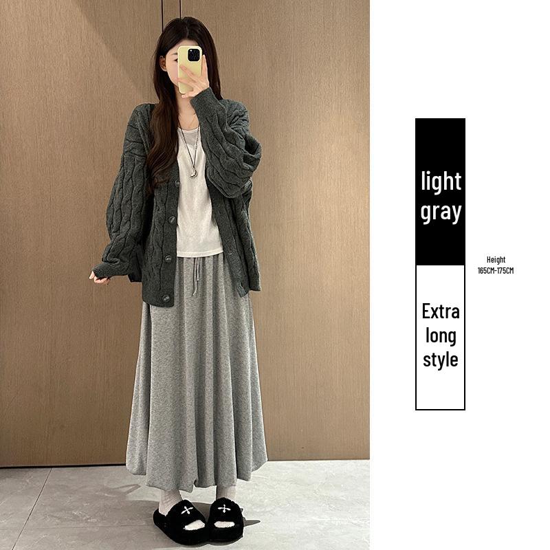 Khaki Sticky Rice Bud A-line Skirt: Women's High Waist Slimming Mid-length for Autumn 2025