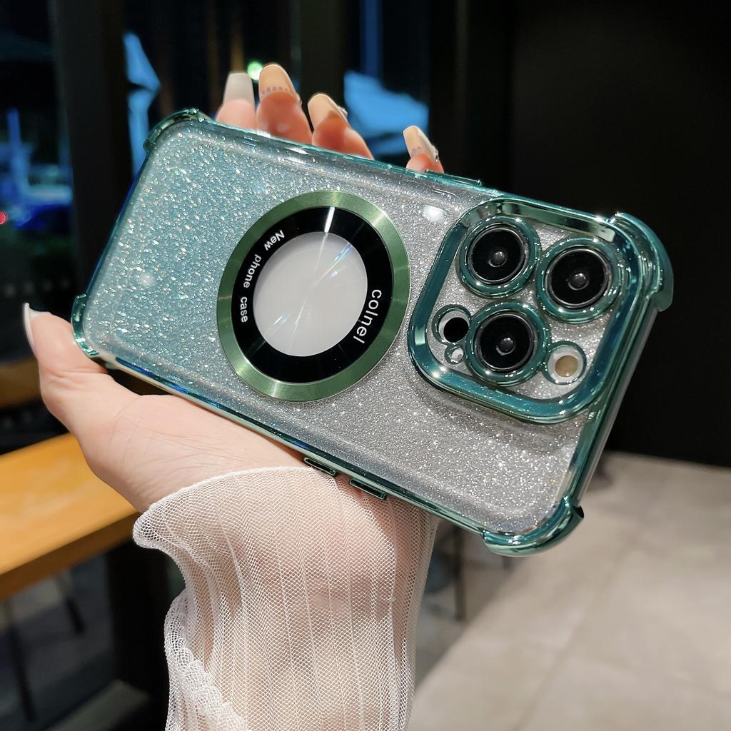 Applicable To IPhone 16 Magnetic Suction Phone Case with Four Corners of Leaking Marks and Anti-falling Apple Electroplated Airbag Protection Case