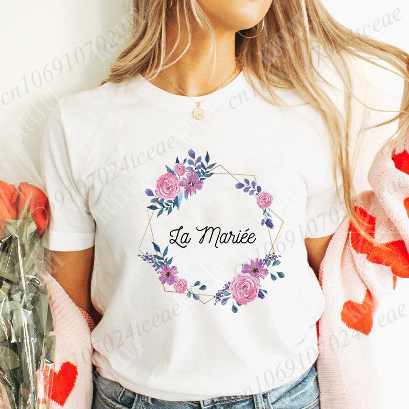 JGA Zukünftige Braut T-Shirt Braut Hochzeit Team Braut Brautjungfer Oberteile Frauen Junggesellinnenabschied Shirt Blumenkranz Grafik T-Shirts