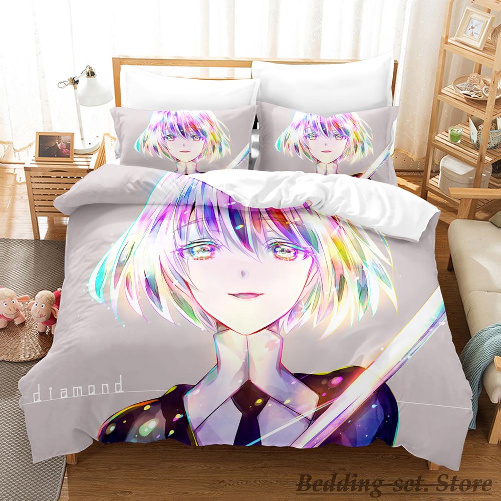 

Houseki No Kuni Bedding Set Single Twin Full Queen King Size Bed Set Adult Kid Bedroom Duvetcover Sets Anime Bed EU single(135x200cm)
