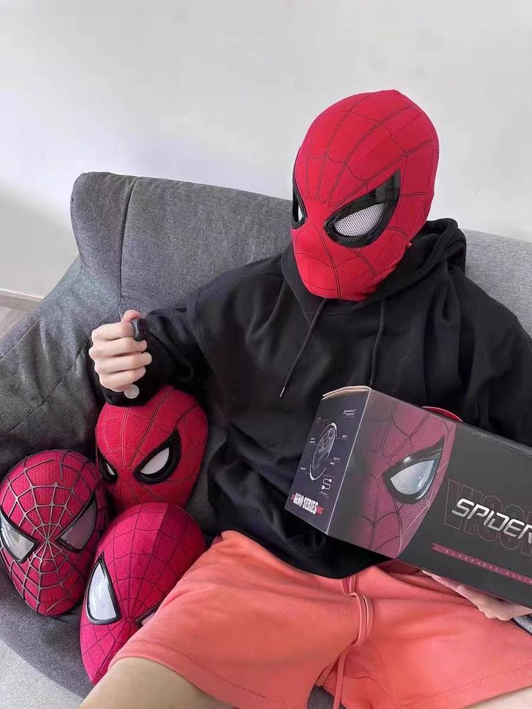Popular Breathable Spider Man Headset With Chin Operable Blink Touch Glowing Mask Miles Halloween Cosplay Boys Headgear Toy