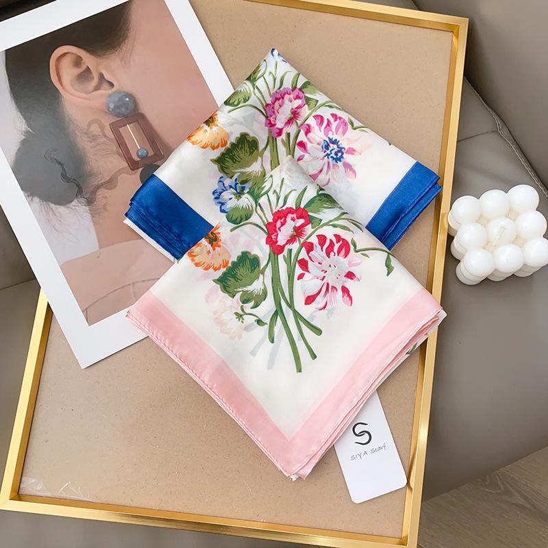 Spring and summer literary and fresh printing imitation silk scarf women's neck decorative neck protection scarf high-end shawl scarf