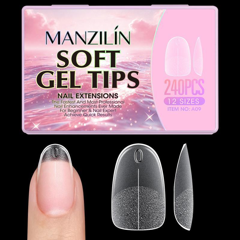 240Pcs Short Almond Soft Gel X Nail Tips Full Cover Coffin Stiletto Frosted Matte Fake Nails Press On Nails Diy Salon Manicure