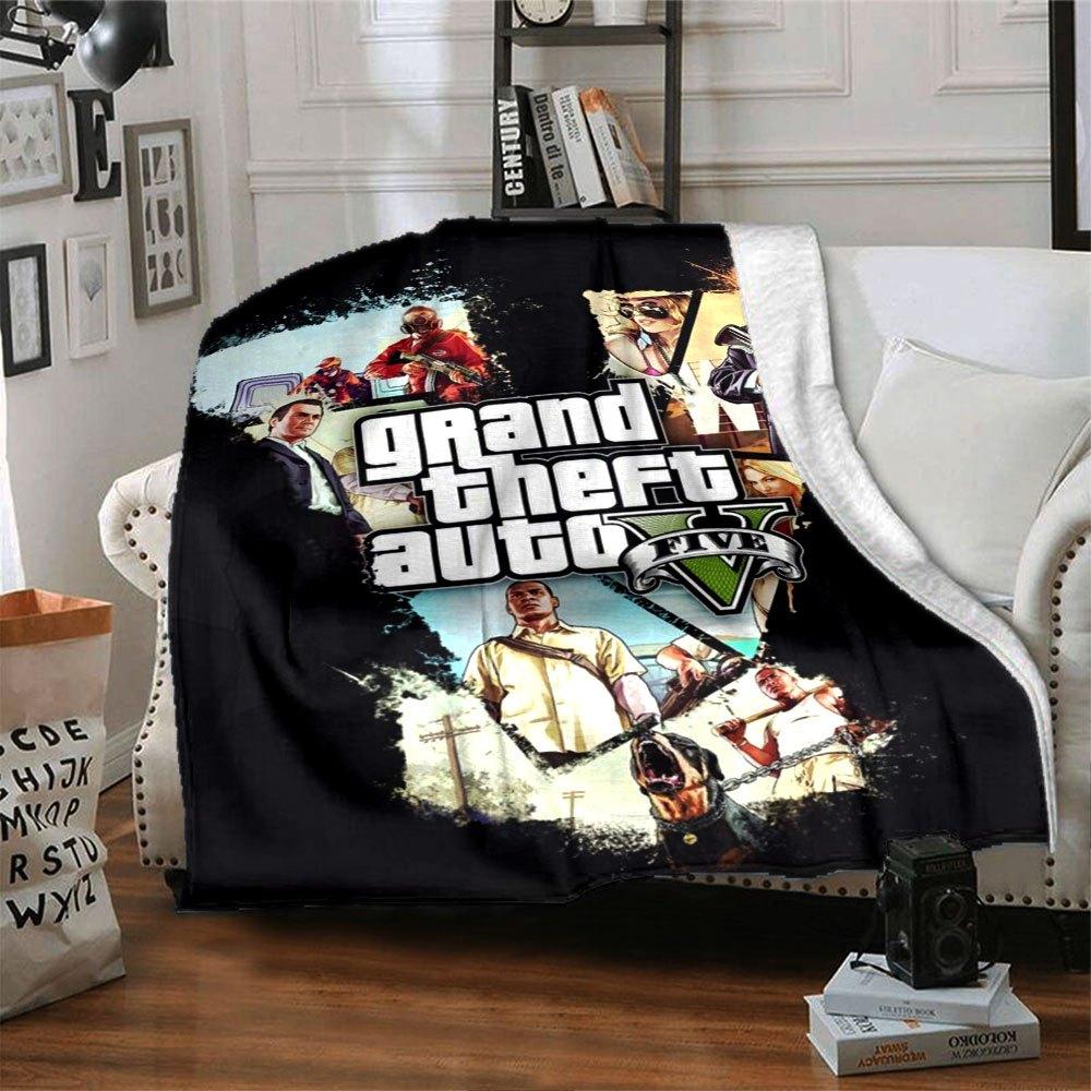 1ks Měkká flanelová deka Grand Theft Auto s designovým potiskem Útulná deka pro všechna roční období, ideální na pohovku, postel, do kanceláře