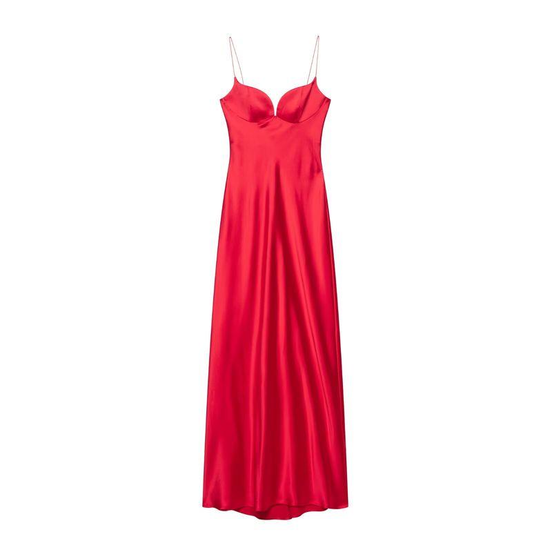 

Zaprha 2025 New Sexy Silk Satin Texture Underwear Style Sling Dress Base Long 3259331 Red M