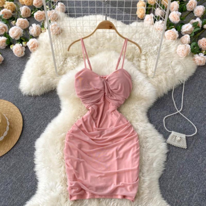 RUGOD Sexy Hot Girl Backless Suspender Dress Women's 2022 New Summer Blue Tight Hip Short Dress