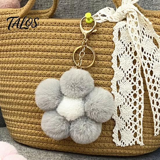 Women Bag Charm Plush Flower Keychain for Handbags, Five-petal Charm, Aesthetic Handbag Pendant Fluffy Backpack Hanging Accessory Soft