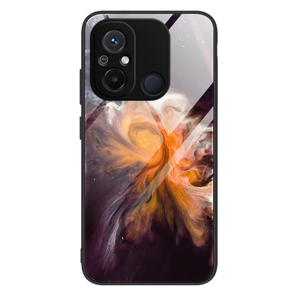 

For Xiaomi Redmi 11A 4G/12C 4G Phone Case Marble Pattern Tempered Glass+PC+TPU Protective Phone Cover DL01