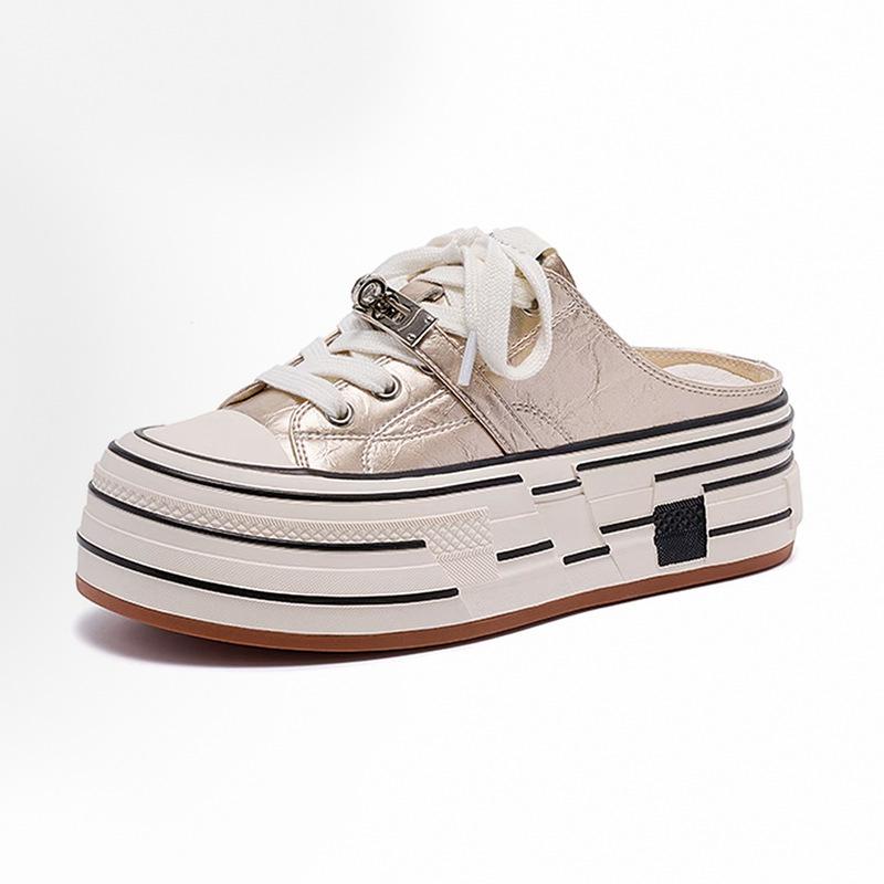 

Popular thick-bottomed outer wear bag head drag women s spring and summer new round head lace-up comfortable and versatile fashion slippers 40 золотий