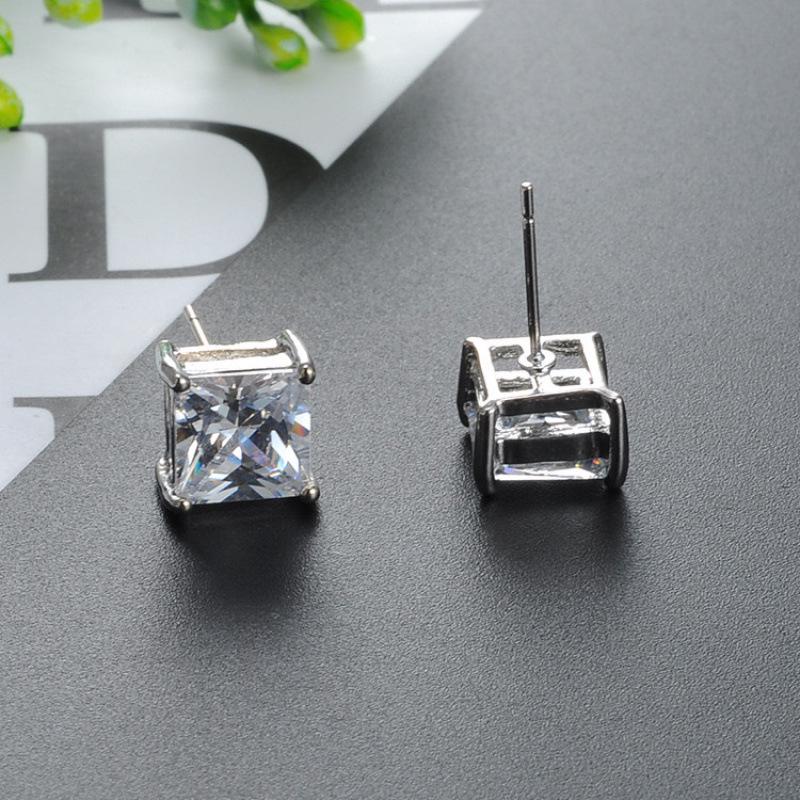 Neuer Stil Europäischer Zirkonia Halskette & Moissanit Ohrstecker - Schickes, Einfaches Quadratischer Diamant Anhänger Design