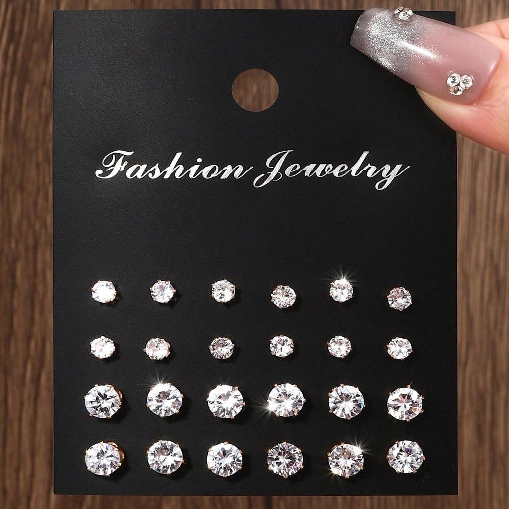 Zircon Pearl Stud Earrings: 12-Pair Set - Unisex, Simple Fashion, Student Style