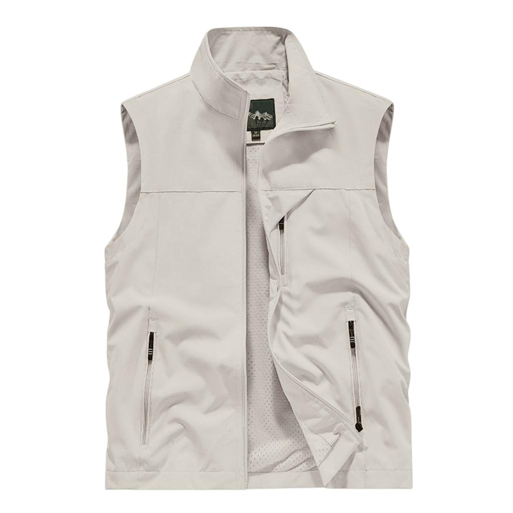 Men's Summer Multi-Functional Pocket Fishing And Hiking Vest: Lightweight Sleeveless Stand-Up Collar Jacket