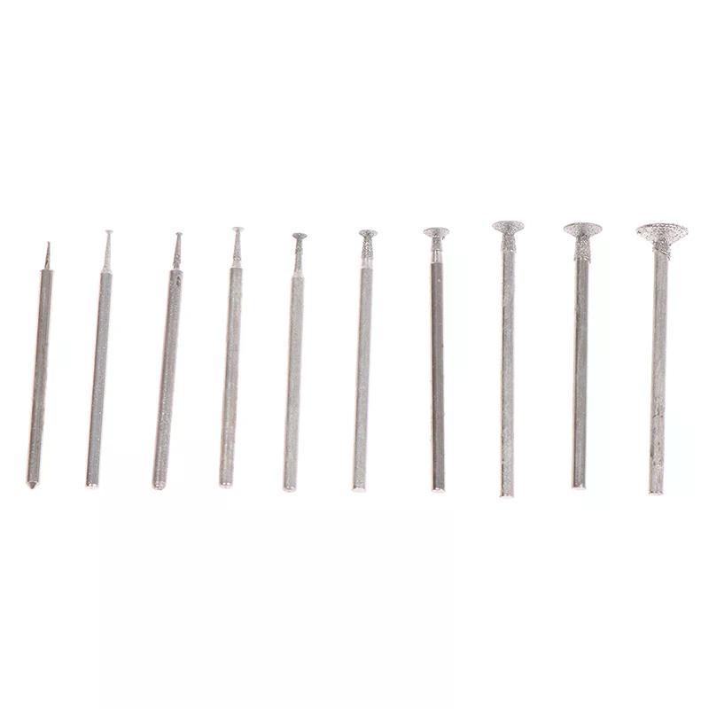 10Pcs Diamond grinding Head Stone Jade Carving Polishing Engraving Tools 2.35mm