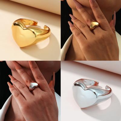 Fashion Love Heart Opening Ring Irregular Fashion Design Finger Ring Copper Hand Jewellery Women's Ring