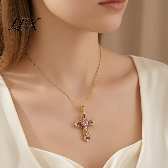 Retro Religious Pendant Necklace Catholic Christian Necklace, Colorful Rhinestone Statement for Women Daily Wear, Jewelry Gift Elegant