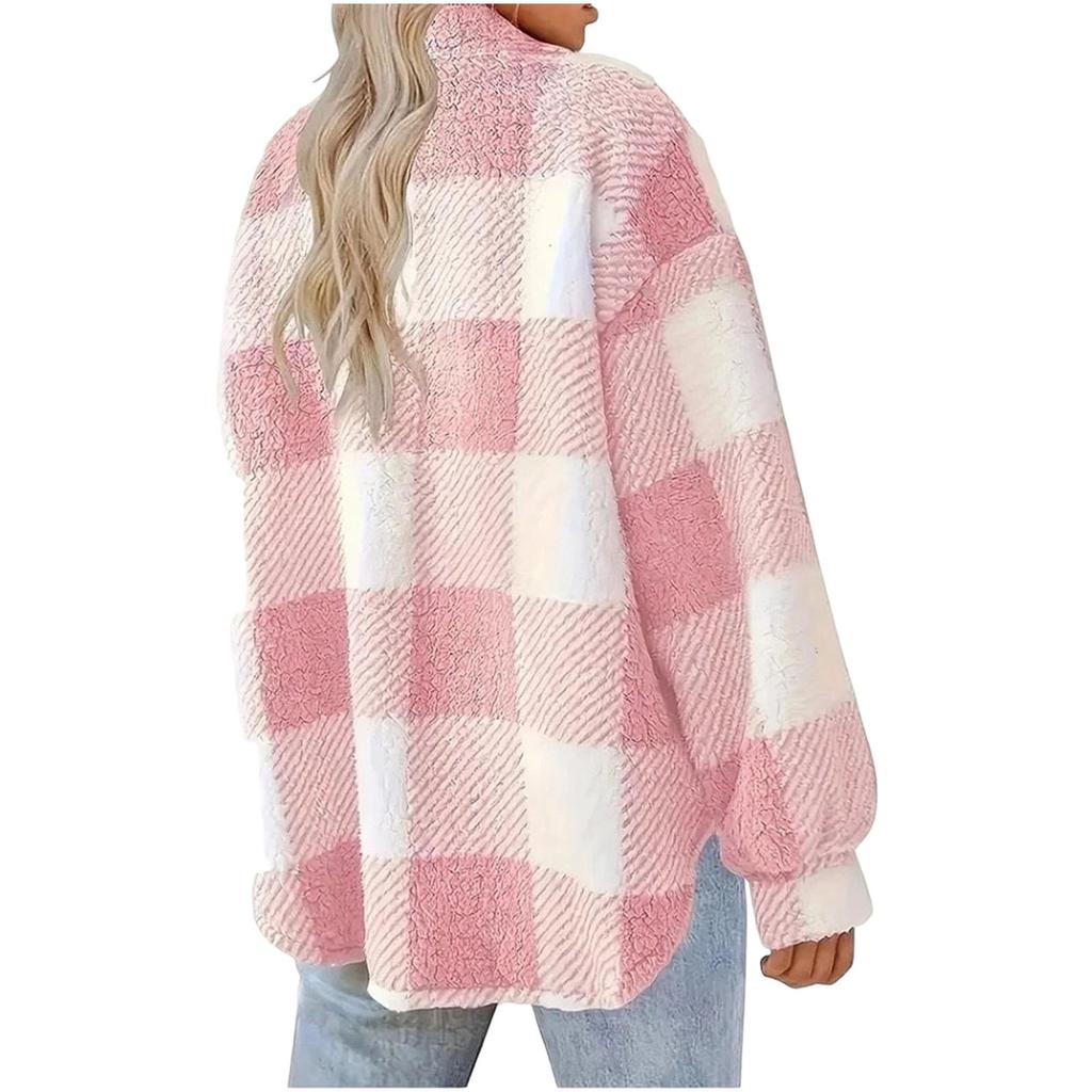 Women's Elegant Plaid Fuzzy Jacket for Fall Winter - Cozy Stylish Outerwear
