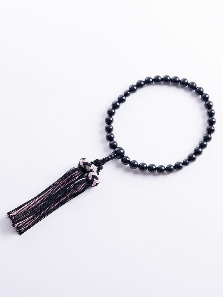Japanese Prayer Beads Juzu for Women, Natural Jet 8mm, Made in Japan, Single-Hand Simplified Style, Matching Tassel, Black Formal Nenju