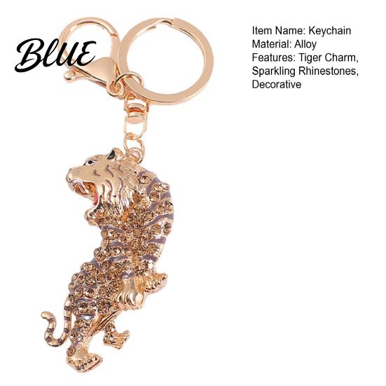 Multi-functional Keychain Pendant Sparkling Rhinestones Zodiac Tiger Shape Charm Key