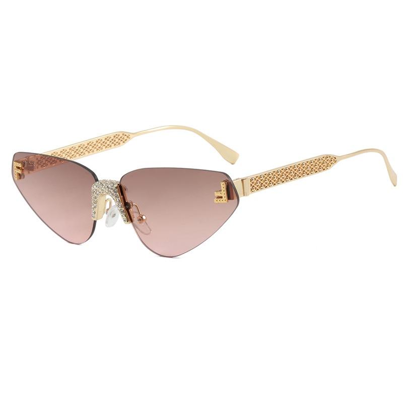 Women'S Sexy Cat Eye Rimless Rhinestone Sunglasses Luxury Brand Designer Retro Punk Metal Sunglasses Men'S Uv400 Driving Glasses
