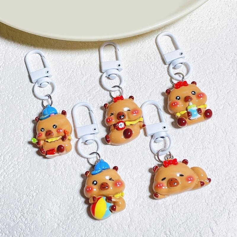 Set of 5/6 Capybara Key Rings Multifuntional Resin Accessory Cartoon Capybara Bag Pendant Suitable for Key and Bag
