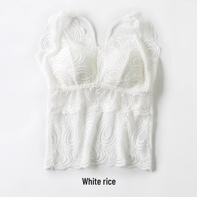 Stylish Full Lace V-Neck Backless Bra-Free Sling with Thick Padded Chest Wrap