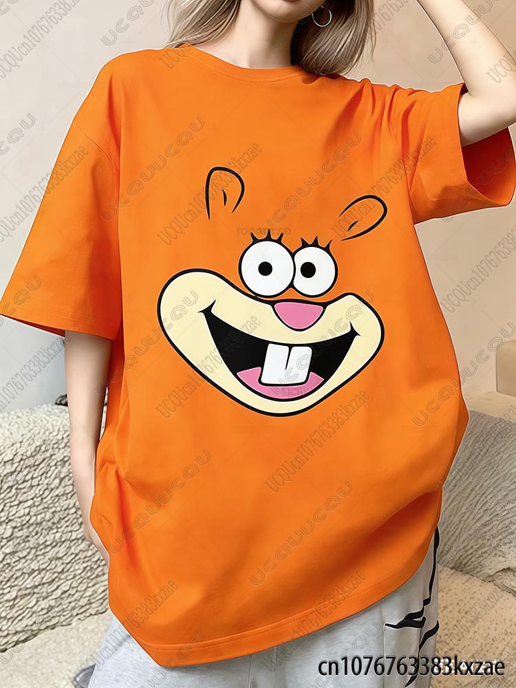 Summer New Cartoon SpongeBob Print T-shirts For Women Casual Street Hip Hop Tshirts Kawaii Sleepwear For Couple Y2K Loose Tops