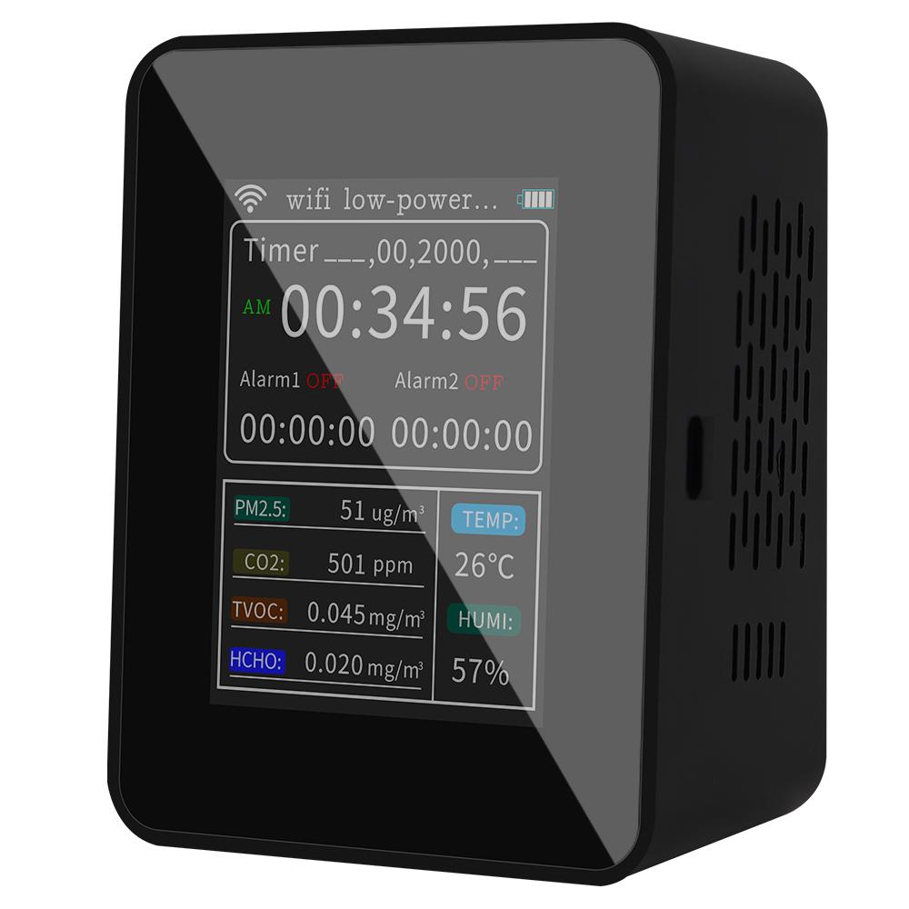 

WIFI Multifunctional Air Quality Detector Intelligent PM2.5 CO2 TVOC HCHO Temperature Humidity Monitor With Time Date Display чорний