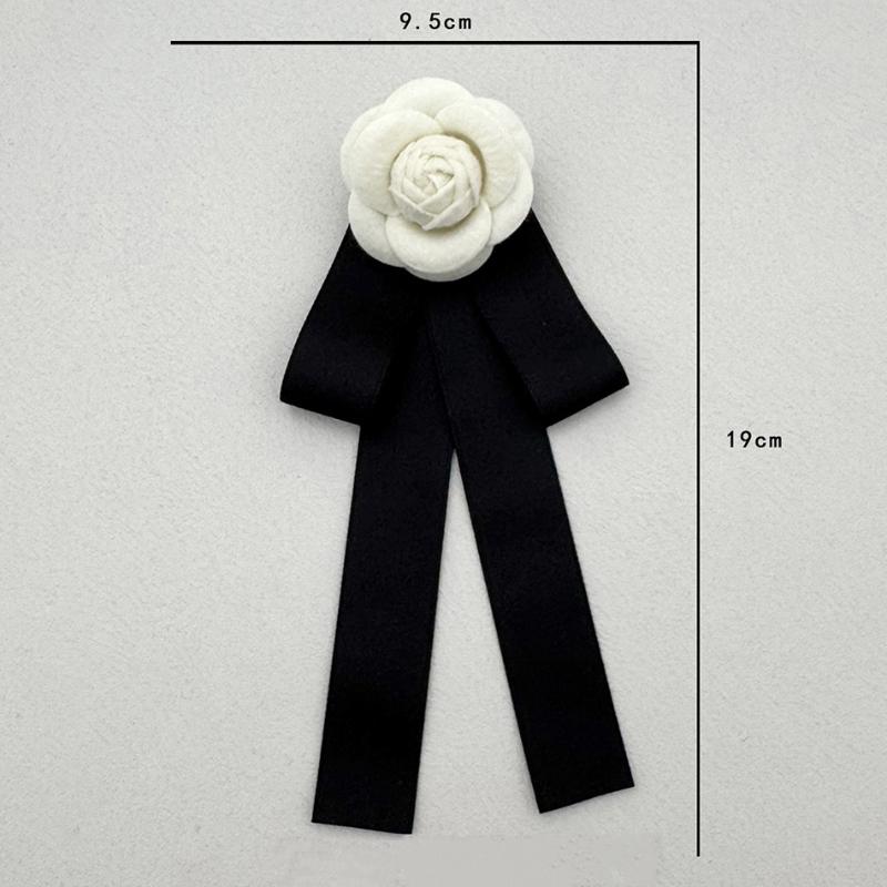 Retro Black Bow Brooches For Women Fabric Camellia Flower Pearl Shirt Collar Pins Corsage Clothing Accessories Jewelry Gifts