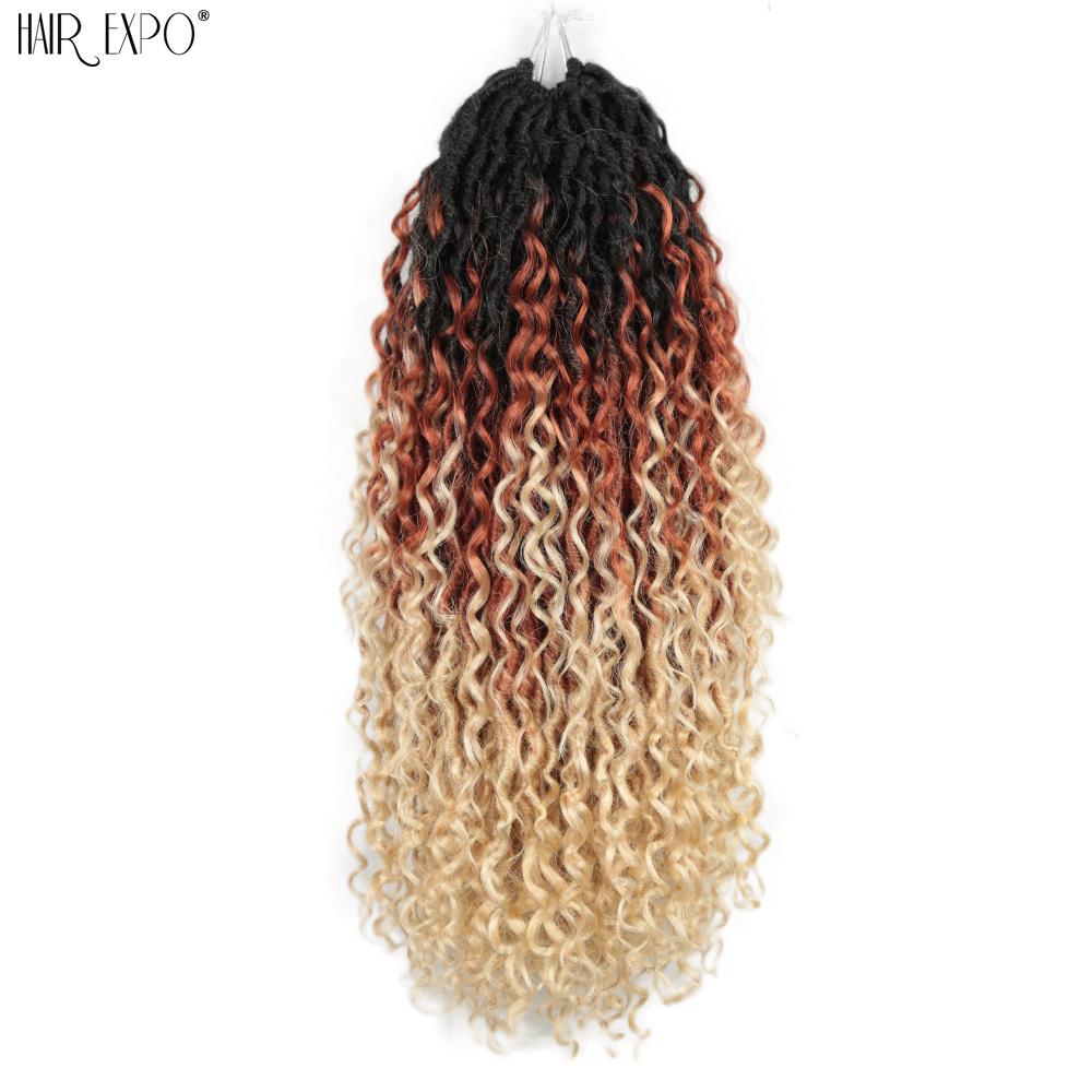 14-26"Goddess Locs Crochet Braids Hair Natural Synthetic Braiding Hair Extension Ombre River Faux Locs With Curly Hair Expo City